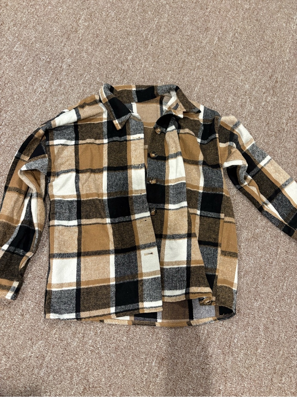 Plaid Button-Up Shirt Jacket in Tan, Black & White